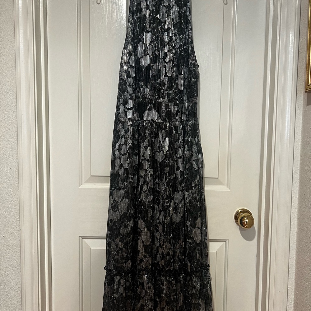 MICHAEL Michael Kors Black and Silver Patterned Dress, womens medium